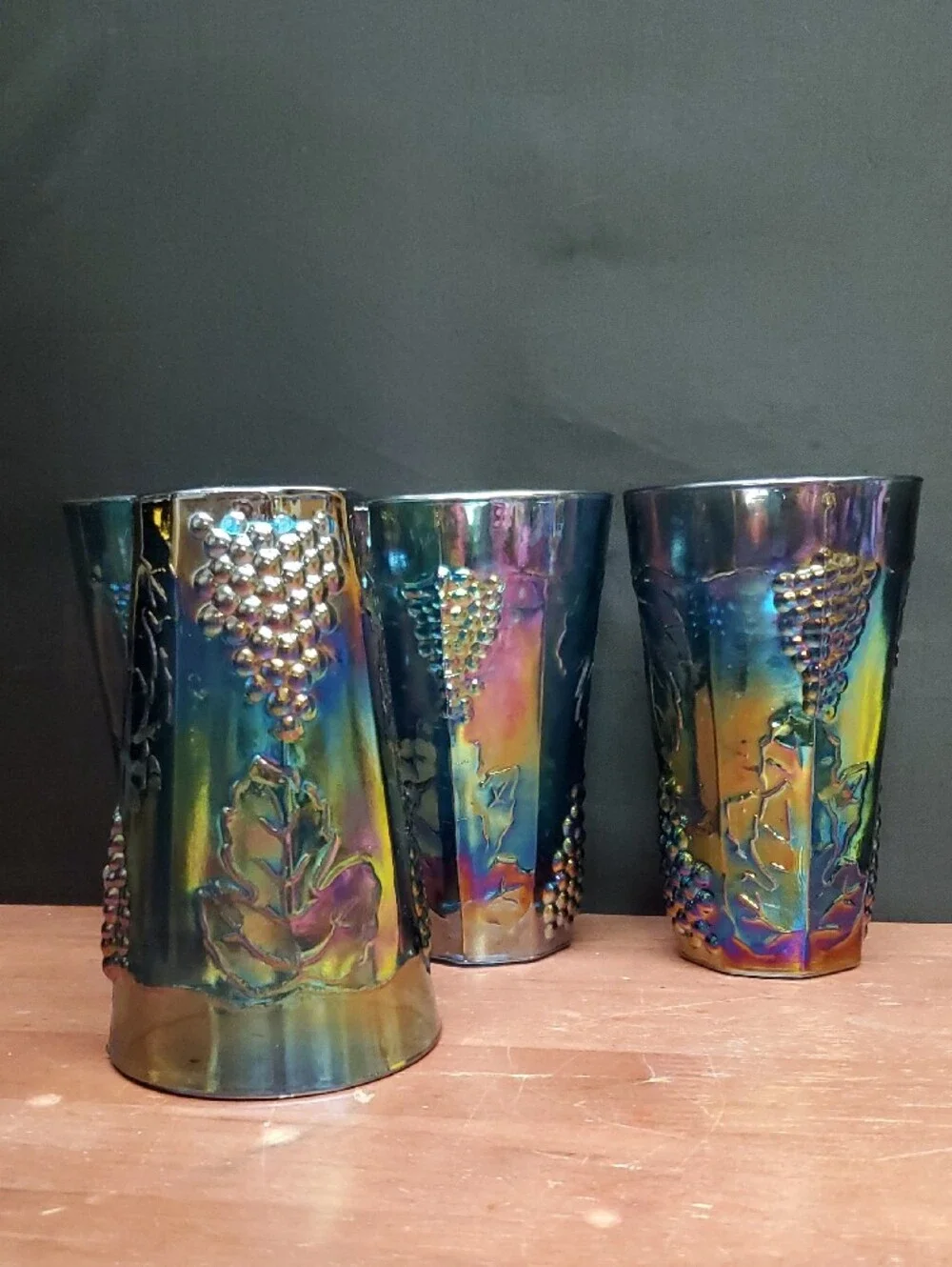 Vintage Blue Iridescent Harvest Grape Tumbler Set